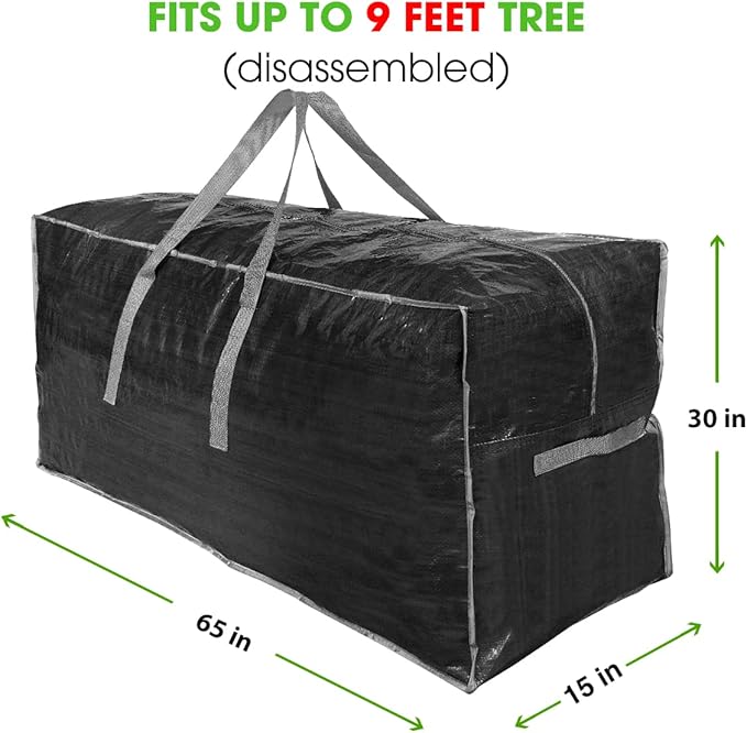 Artificial Tree Storage Bag By ProPik | Perfect for Up to 9’ Tall Disassembled Tree | 65” X 15” X 30” Holiday Tree Storage Case | Xmas Storage Container with Handles and Sleek Zipper (Black)