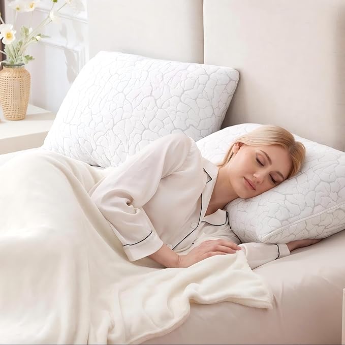 Cooling Pillows for Sleeping 2 Pack, King Size Adjustable Shredded Memory Foam Pillows, Firm Bed Pillows for Side, Back, Stomach, Hot Sleepers, Cold Pillow with Removable Washable Cover