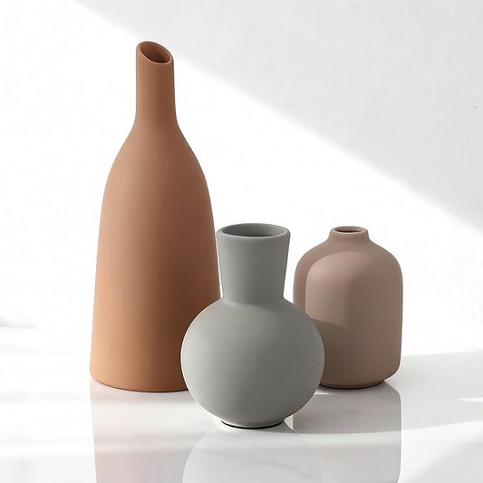 Ceramic Vase Home Table Decor, Pottery Boho Rustic Farmhouse Decor, Small Vases for Coffee & Dinner Table, Mantel, Shelf - Home Decor for Living Room, Bedroom, Office