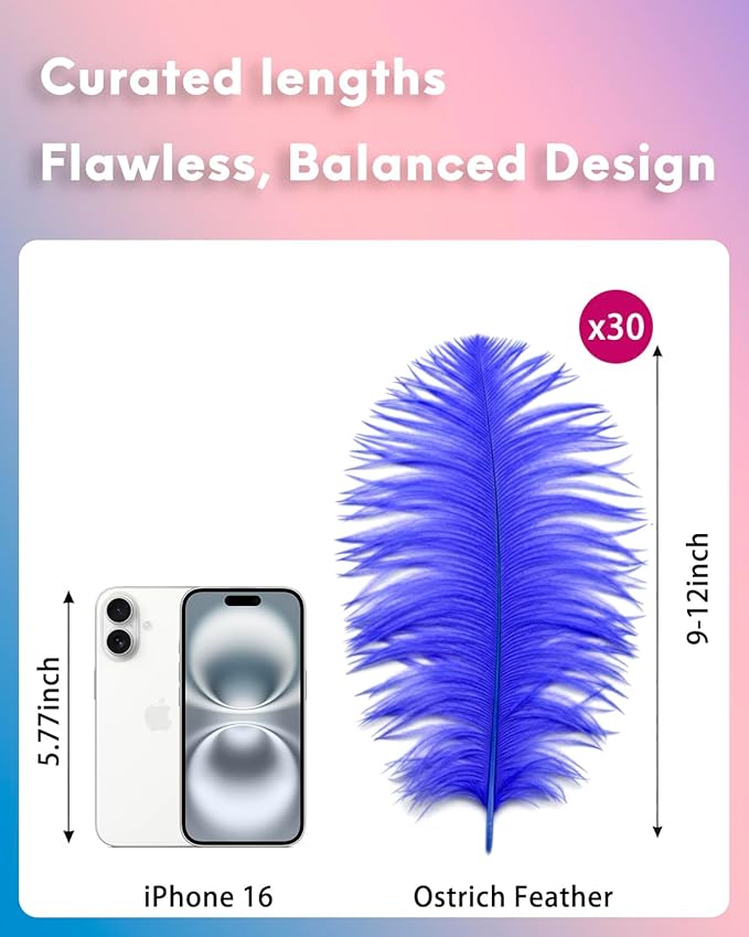 30pcs Royal Blue Ostrich Feathers Natural Bulk 9-12in（23-30cm） Vase Craft Wedding Home Party Centerpieces Christmas Day Decoration