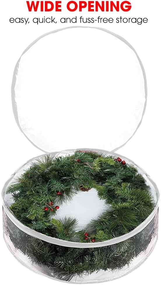 ProPik Christmas Wreath Storage Bag - 4 Pack Clear Christmas Wreaths Container- Garland Holiday Artificial Wreath Storage Holder –Water Proof Transparent PVC (White, 30 Inch)