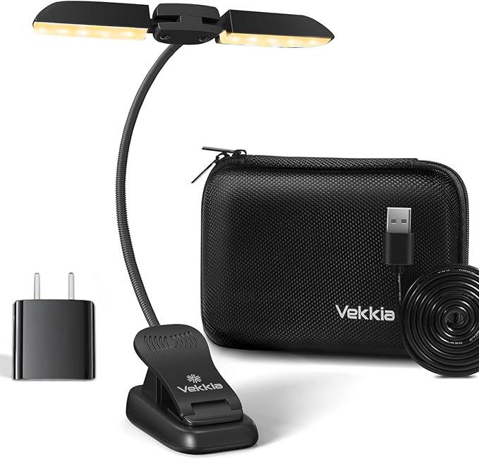 Vekkia 14 LED Book Light with Charger & Travel Case, Cover Both Page, Warm/White Reading Light with Clamp, Lightweight Eye Care Book Lamp, Great for Readers