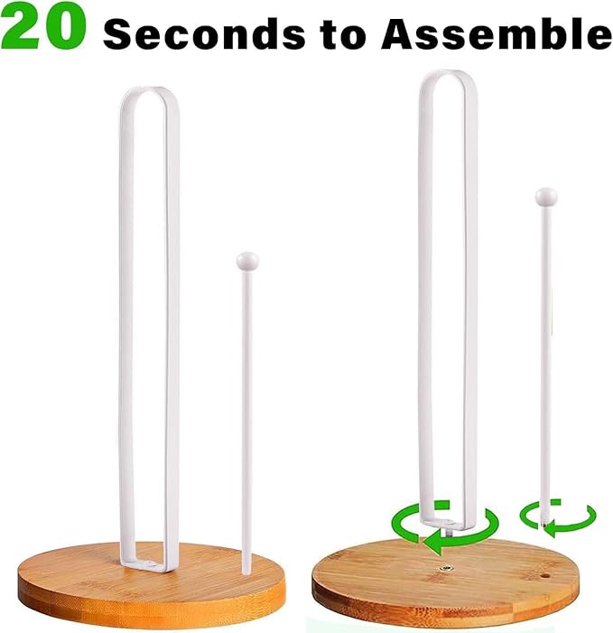 Wooden Paper Towel Holder Countertop, Kitchen-Towel-Holder FreeStanding with Side Bar for Kitchen Bathroom