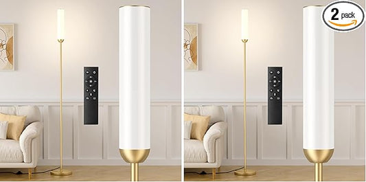 Ambimall LED Floor Lamp with Remote Control, 65" Standing lamp with Stepless Adjustable 3000K-6500K Colors & 30-100% Brightness, Foot Switch(Gold) (Pack of 2)