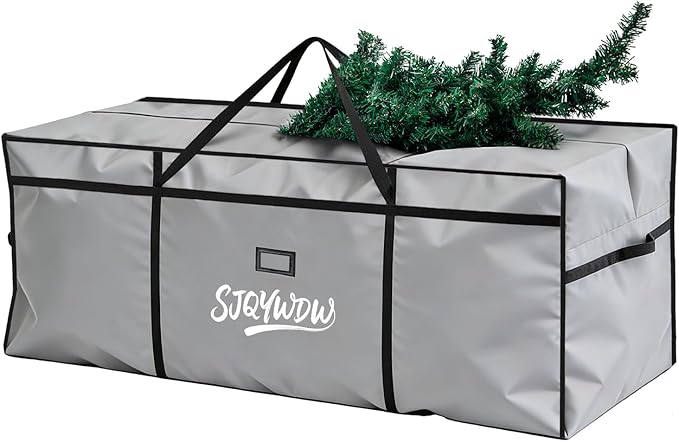 Christmas Tree Storage Bag, 9 Ft Christmas Tree Bag, Reusable Heavy Duty 600D Oxford Cloth, Built-in Double Mesh Bags, Double Zippers for Large Artificial Tree(65×18×27in, Gray)
