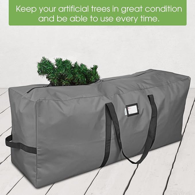 Primode Heavy Duty Christmas Tree Storage Bag | Fits Up to 7 Ft. Disassembled Holiday Tree | 50” x 15” x 20” Tree Storage Container | Xmas Storage Box | Durable 600D Oxford Material (Gray)