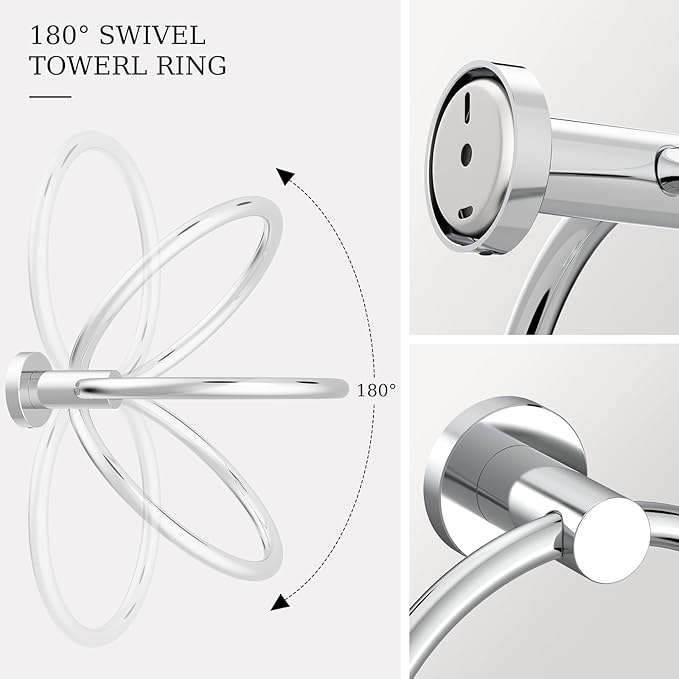 Toilet Paper Holder & Towel Holder, Bathroom Hardware Set-SUS304 Stainless Steel Double Post Pivoting Tissue Roll Holder and Hand Towel Ring Set for Bathroom, RV, Chrome