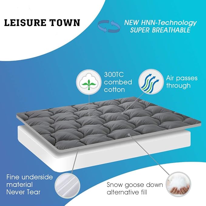 LEISURE TOWN Cotton Twin XL Mattress Pad Fitted Quilted Mattress Cover Pillow Top Mattress Topper Cooling Soft Breathable Mattress Protector with 8-21 Deep Pocket,Machine Washable (39x80 Grey)