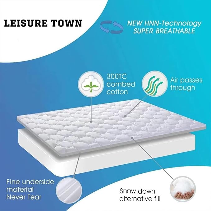 LEISURE TOWN Cotton Twin Mattress Pad Fitted Quilted Mattress Cover Pillow Top Mattress Topper Cooling Soft Breathable Mattress Protector with 8-21 Deep Pocket,Machine Washable (39x75 White)