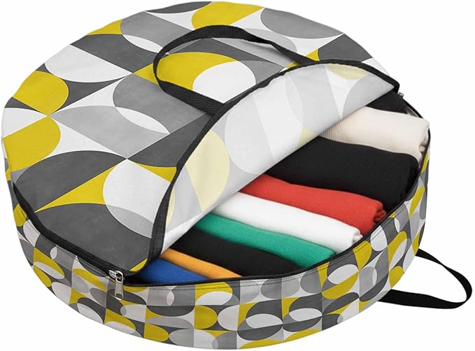 Storage Bag Mid Century Geometric Round Storage Totes Bins Closet Organizers with Zippers & Handle Abstract Modern Yellow Gray Clothes Storage Container for Bedroom Dorm Space Saving Packing Supplies
