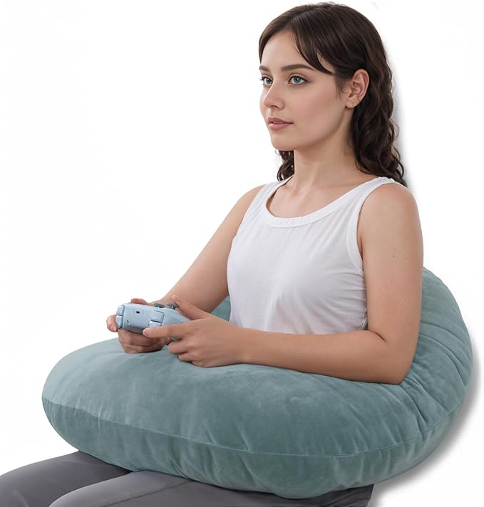 QUEEN ROSE Reading Pillow, Gaming Pillow for Lap, Sitting in Bed or Sofa, Extra Arm Rest for Reading, Playing or Crocheting, Soft Velvet Green