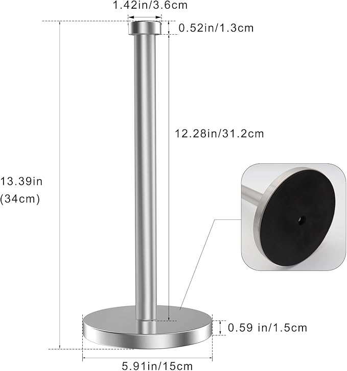 Paper Towel Holder, Standing Paper Towel Roll Holder for Kitchen Bathroom, Steady Paper Towel Holder Countertop with Solid Weighted Base, Stainless Steel Paper Towel Holders (Silver)