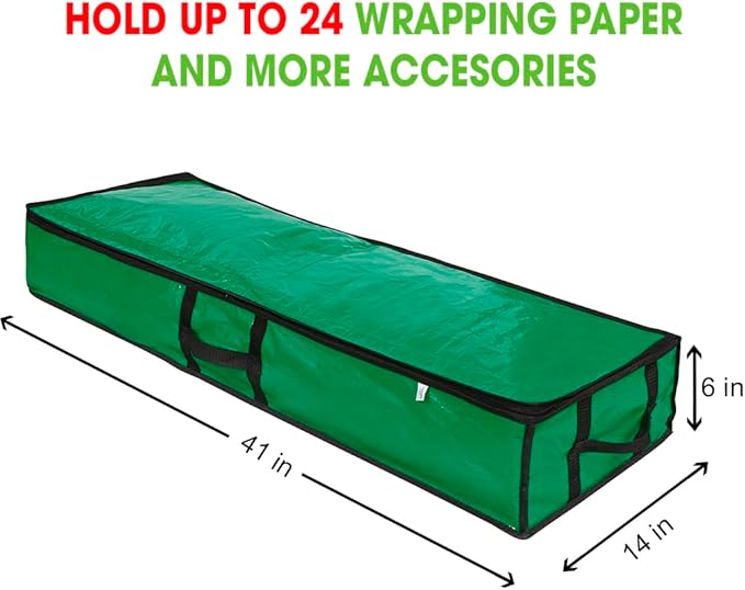 ProPik Wrapping Paper Storage Containers | Gift Wrap Organizer Under Bed 41”x14”x6” Fits 18-24 Rolls Fit Up to 40” Long Roll Wrap Storage Box Holder with Pockets for Ribbon Bows Etc (Green)
