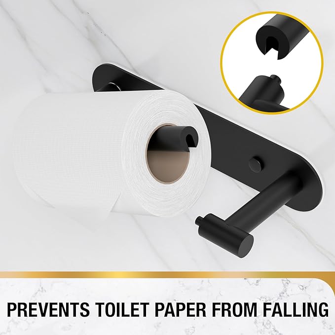 HITSLAM Toilet Paper Holder Matte Black, SUS304 Stainless Steel Bathroom Toilet Paper Roll Holder Wall Mounted and Self Adhesive, No Drill Tissue Holder Use for Washroom and Kitchen