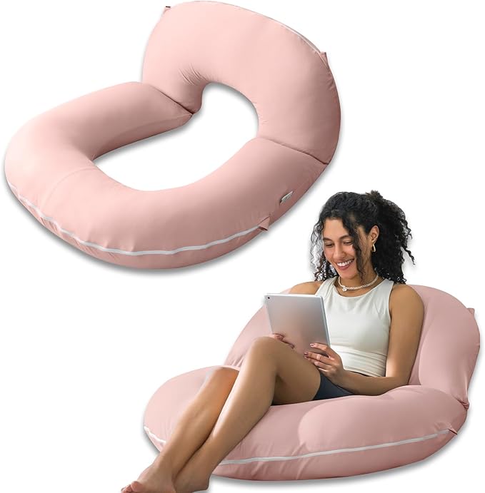 INSEN Reading Pillow, Back Pillow for Sitting in Bed for Reading, Nurse & Relax, Reading Pillow for Adults, Moms & Kids, Sit Up Pillow for Bed, Natural Pink