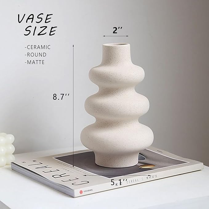 Steviieden Ceramic Modern Dried Flower Vase, Off White Round Pampas Vase, Boho Home Decor for Centerpiece Wedding Dinner Table Party Living Room Office Bedroom, Housewarming Gift