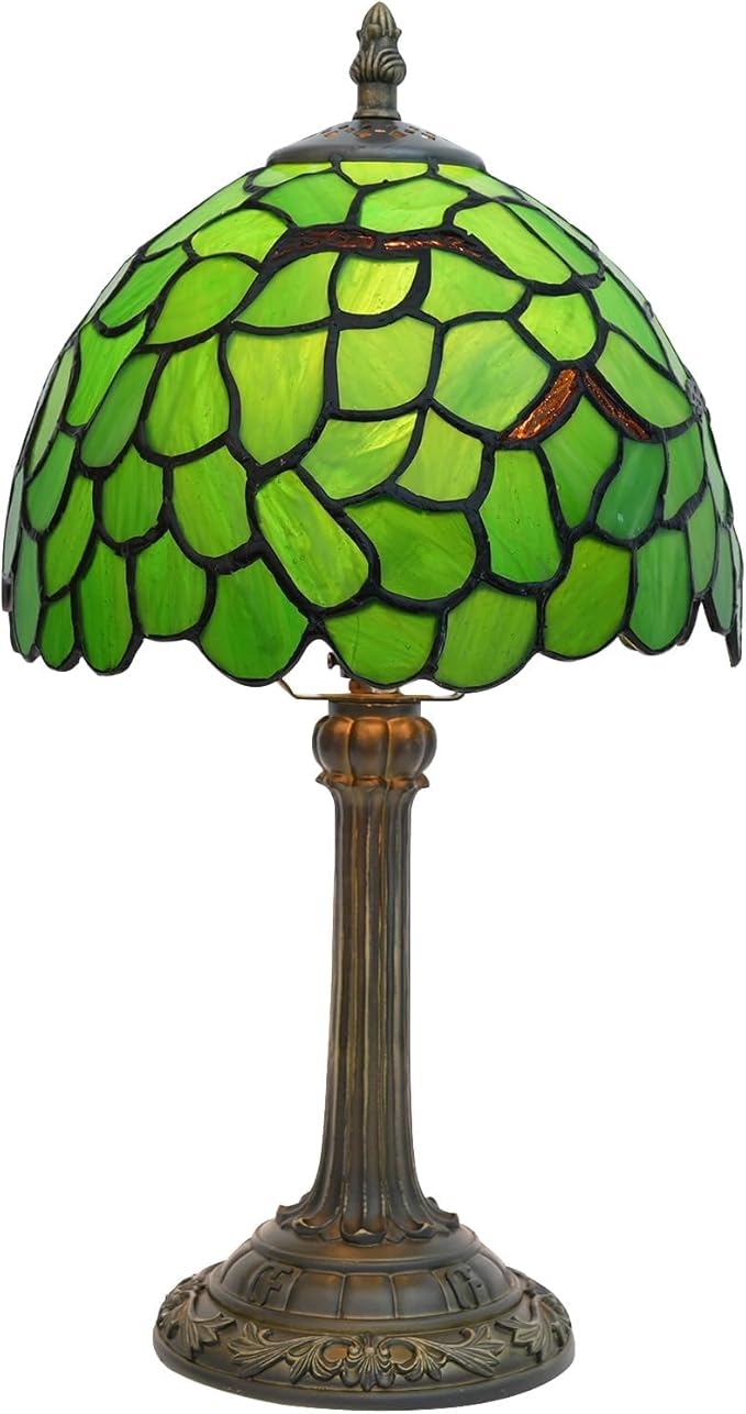 Tiffany Lamp Stained Glass Table Lamp 8X8X14 Inches Desk Reading Light Decor Beside Bedroom Living Room Home (H-1056- Green Leaf)