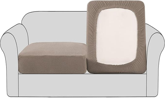 H.VERSAILTEX High Stretch Couch Cushion Covers,Chair Sofa Seat Slipcovers Couch Cushion Cover Stretch Furniture Protector for Kids, Pets(2 Packs Cushion Loveseat Covers, Taupe)