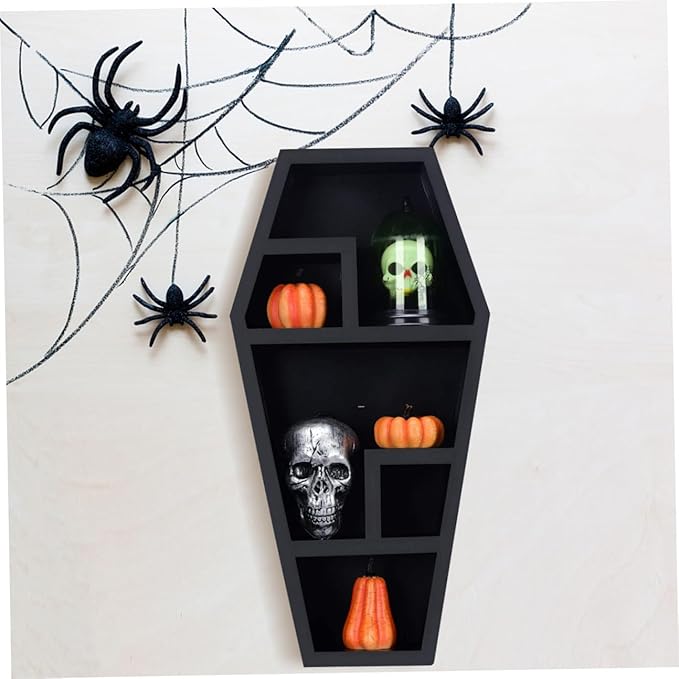 Healeved Gothic Coffin Storage Rack for Halloween Decor Multi-purpose Display Shelf for Collectibles Durable Casket Organizer for Home Haunted House Supplies