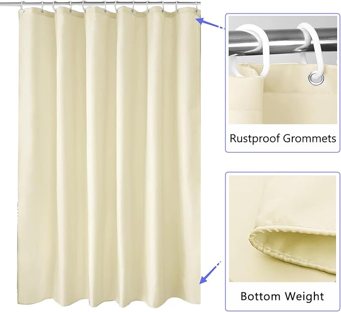 LLSCL Beige Fabric Shower Curtain Liner with Bottom Counterweight, Waterproof Hotel Quality, 72 x 72 Machine Washable