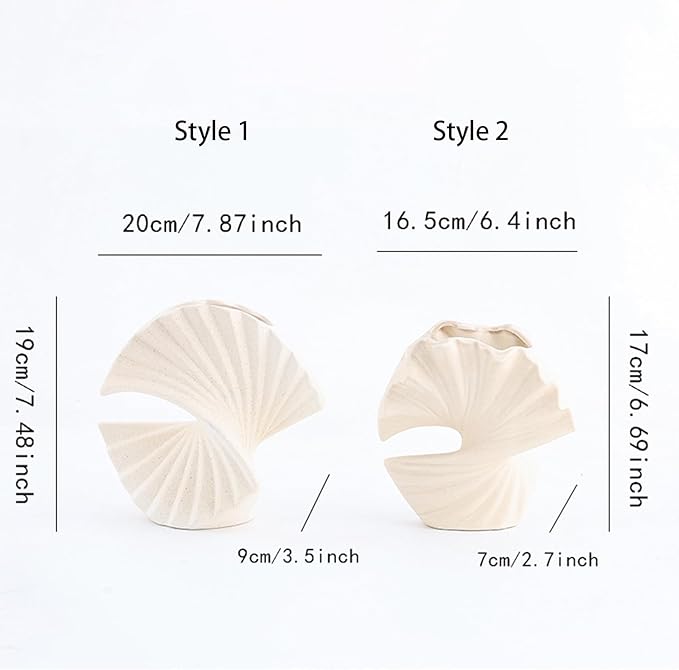 Ceramic Shell Shaped Vase,Handmade Textured Art Vases, Modern Minimalist Home Decor Accent Pieces for Mantel, Tabletop & Bedroom Decorative Display