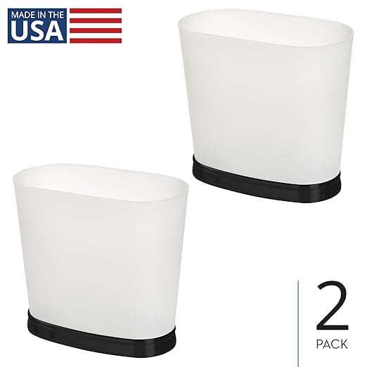 iDesign Slim Bathroom Trash Can, Small Plastic Garbage Can for Bedroom, Office, Desk, or Dorm, 2-Pack, Frost/Black
