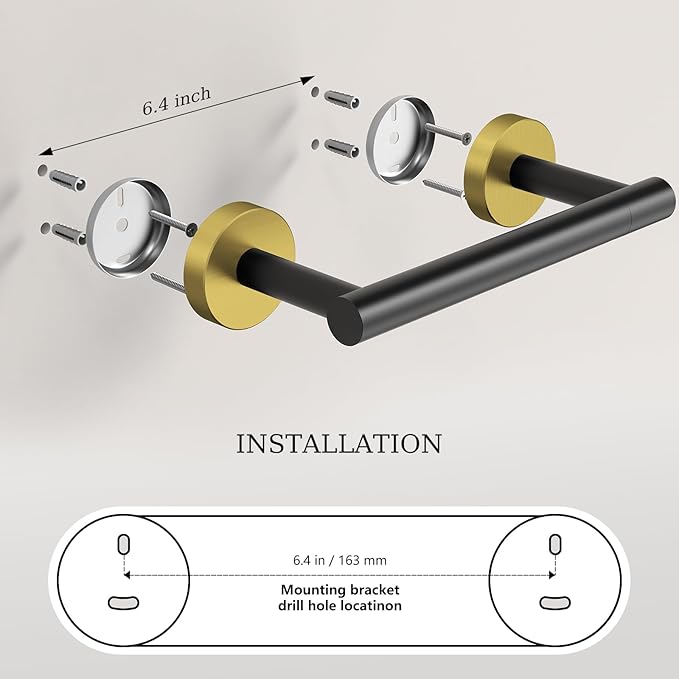 Black and Gold Toilet Paper Holder & Towel Holder, Bathroom Hardware Set-SUS304 Stainless Steel Double Post Pivoting Tissue Roll Holder and Hand Towel Ring Set for Bathroom, RV