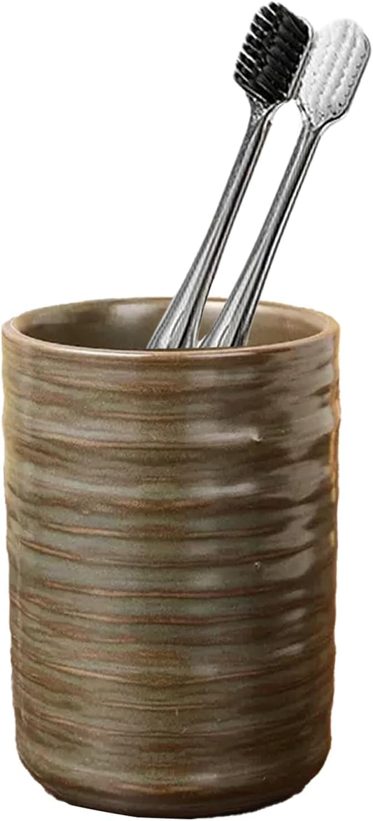 Ceramic Toothbrush Holder for Bathroom, Ceramic Toothbrush Cup, Toothpaste Organizer for Bathroom Countertop, Bathroom Storage Organizer, Kiln Transformation Cup (Vintage Bronze)
