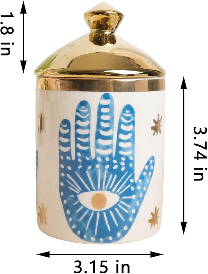 Big Eye Aromatherapy Candle Jar With Lid Ceramic Makecup Cotton Swab Holder Home Deocrative Bottler, Home Fireplace Kitchen Dining Decor For Living Room Knick Knacks Candle Holder