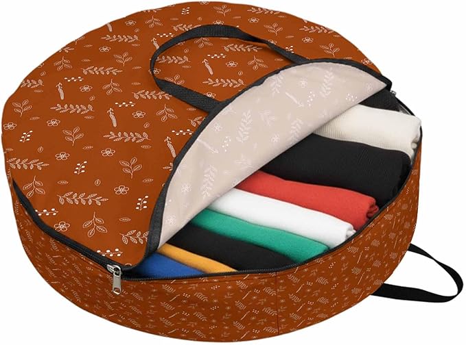 Storage Bag Orange Wheat Ear Round Storage Totes Bins Closet Organizers with Zippers & Handle Floral Leaf Plant Clothes Storage Container for Bedroom Dorm Space Saving Packing Supplies Moving Bags