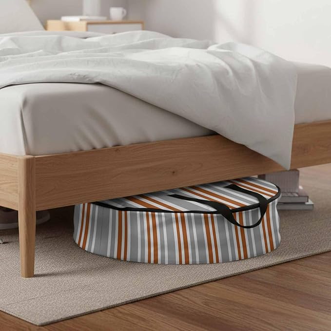 Storage Bag Orange Stripes Round Storage Totes Bins Closet Organizers with Zippers & Handle Grey Striped Lines Clothes Storage Container for Bedroom Dorm Space Saving Packing Supplies Moving Bags
