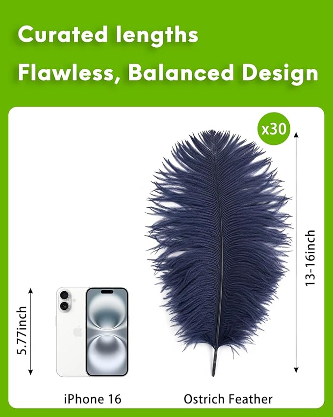 30pcs Navy Blue Ostrich Feathers Natural Bulk 13-16in(33-40cm) Vase Craft Wedding Home Party Centerpieces Christmas Day Decoration
