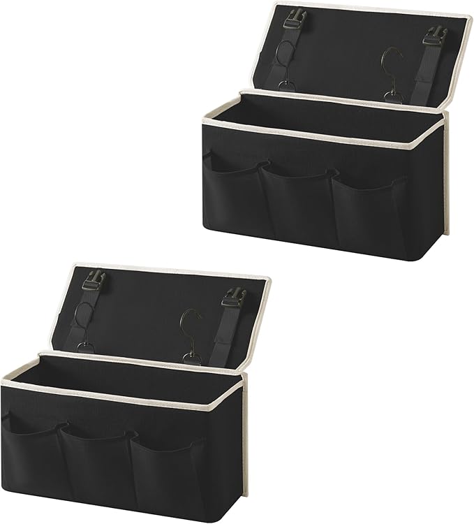 Bedside Caddy/Bedside Storage Organizer Hanging Bag with Three Options,Suitable for home beds, sofas, and dormitory beds—can hold magazines, books, phones, iPads, remote controls. (2-Pack Black)