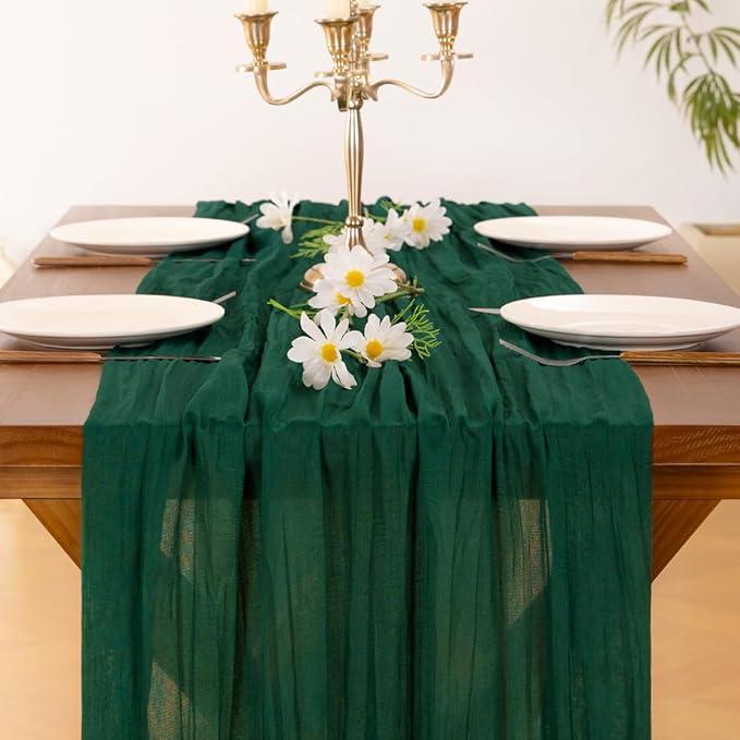 Socomi Emerald Green Cheesecloth Table Runner Easter Spring Boho Rustic Gauze 120 inch 10FT Cheese Cloth Runner for Wedding Party Baby Shower Birthday Home Decor Holiday Decorations
