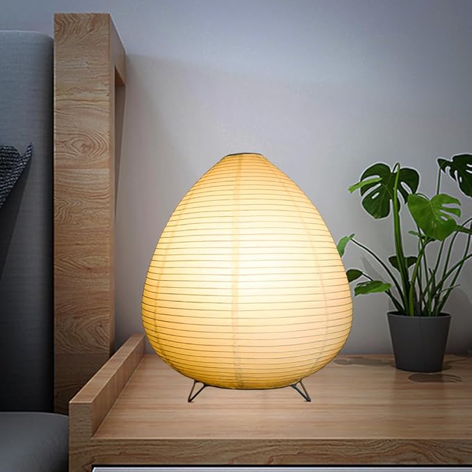 Small Table Lamp, Cute Paper Lamp, Ambient Lighting Lamp, Cozy Bedside Lamp, Minimalist Warm Glow Light for Bedroom Living Room Kids Room Dorm (White, 12.6"x11.02"x11.02")
