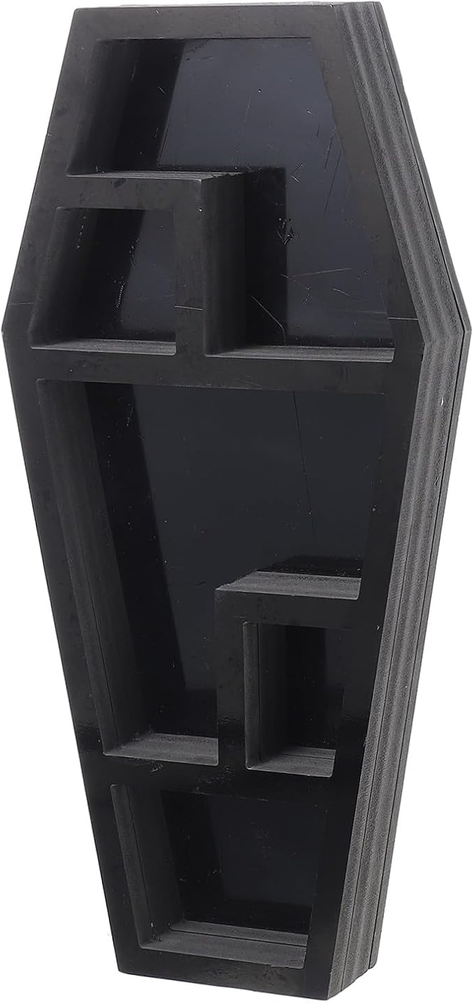 VICASKY Creative Gothic Coffin Storage Rack Eerie Decor Organizer for Halloween Parties Coffin Shelf for Knick-knacks Books Candles and Spooky Accents