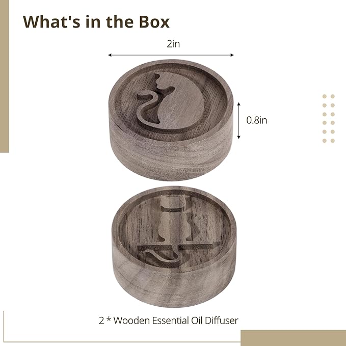2 PCS Wooden Essential Oil Diffuser, Walnut Wood Diffuser, Aromatherapy Diffuser, Small Round Diffuser, Car Wood Diffuser, Desktop Air Freshener for Home, Offices, Yoga, Sauna, SPA