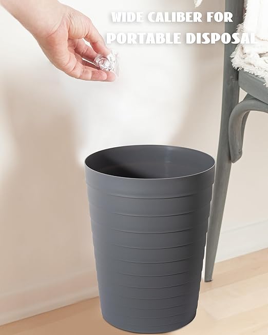 UUJOLY Small Bathroom Trash Can Wastebasket, Plastic Garbage Bin Container Basket for Bathrooms, Laundry Room, Kitchens, Offices, Kids Rooms, Dorms, Dark Grey, 1.8 Gallon