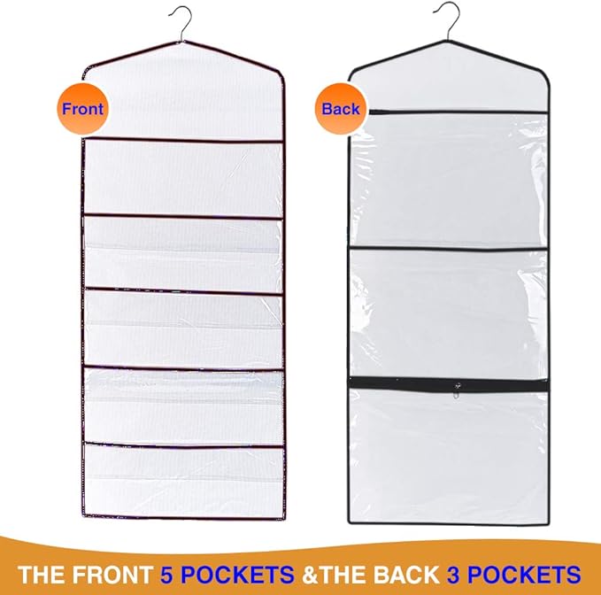 ProPik Hanging Double Sided Gift Bag Storage Organizer with Multiple Front and Back Pockets Organize Your Gift Wrap, Tissue Paper, and Paper Bags 38 x 16 Inch PVC (Black)