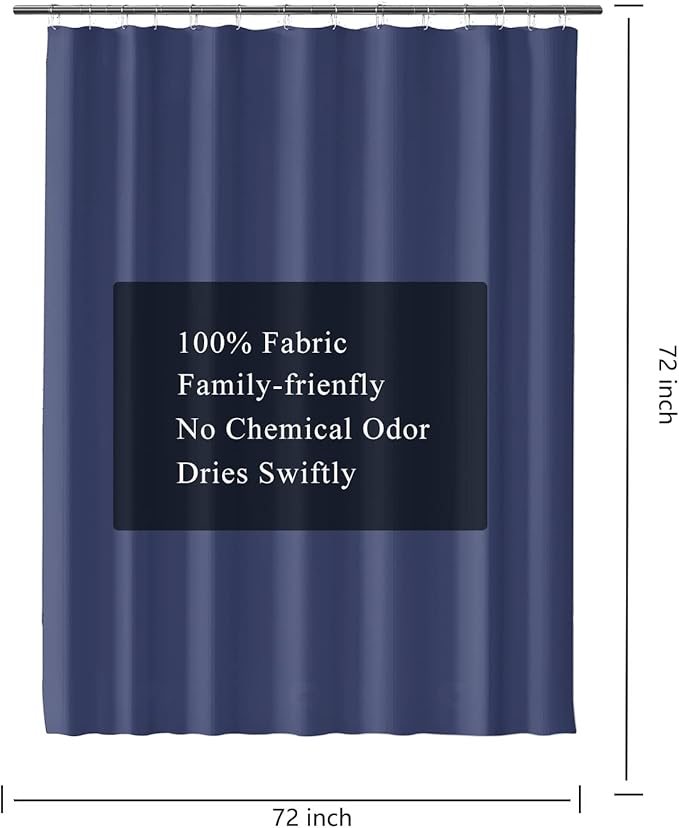 LLSCL Blue Fabric Shower Curtain Liner with Bottom Counterweight, Waterproof Hotel Quality, 72 x 72 Machine Washable