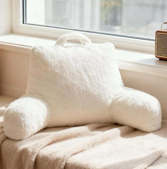 NOONTIDE Reading Pillow for Sitting up in Bed and Couch,Large Back Pillow for Adult & Teens with Soft Adjustable Neck Roll Backrest Pillow,Washable Cover,Watching TV/Gaming/Relaxing(FurryWhite)