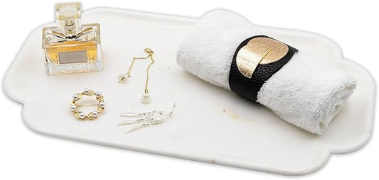 Marmor Marble Perfume Tray Bathroom Tray for Decorative,Candles,Jewelry Stone Vanity Tray,Kitchen Counter Decor and Home Decorative Tray(Calacatta Marble) Jewelry Tray Unique Festival Gifts