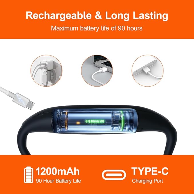 LED Rechargeable Neck Reading Light， Suitable for Reading Books with 3 Color Temperatures, 90 Hour Long-Lasting Recharging Lamp, Ergonomic, Suitable for Reading, Weaving, and Repairing