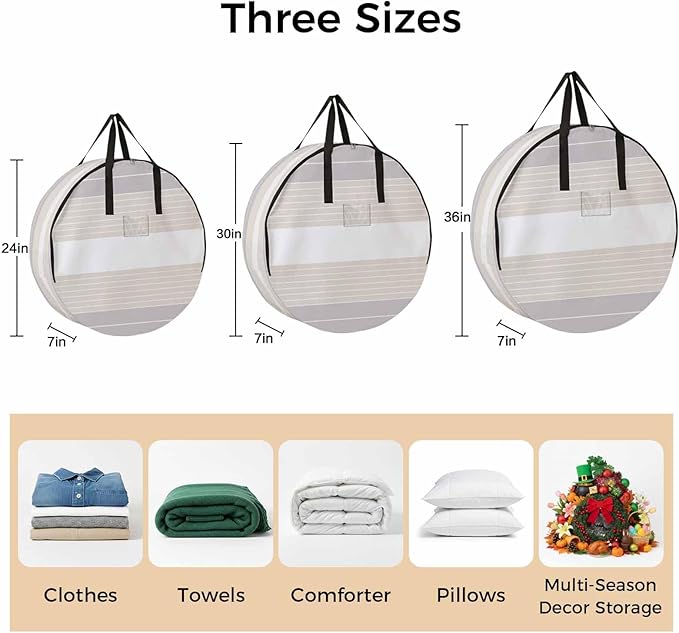 Storage Bag Cream Striped Round Storage Totes Bins Closet Organizers with Zippers & Handle Ombre Stripes Clothes Storage Container for Bedroom Dorm Space Saving Packing Supplies Moving Bags