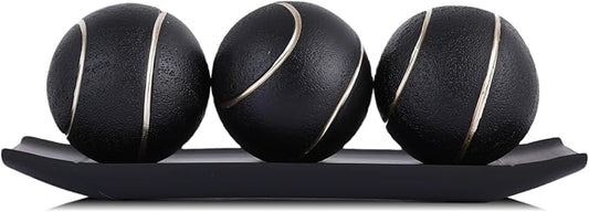 XMGZQ Small Decorative Tray and Orbs Balls Set,Gold Decorative Balls with Centerpiece Bowls for CoffeeTable,Living Room,TV Stand,Center Pieces Decoration for Table,Centro de Mesa de Comedor (Black)