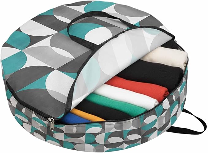 Storage Bag Mid Century Geometric Round Storage Totes Bins Closet Organizers with Zippers & Handle Abstract Modern Teal Clothes Storage Container for Bedroom Dorm Space Saving Packing Supplies Bags