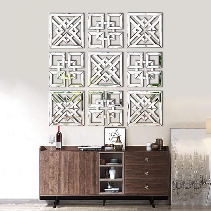 QMDECOR Square Mirrored Wall Decor Decorative Mirror 12x12 inches Modern Fashion DIY Silver Wall-Mounted Mirrors