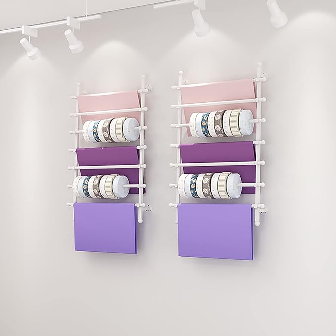Flower Shop/Gift Shops Wrapping Paper Ribbon Display Stand Rack, Wall Mounted Metal 7 Tier Multi-Purpose Organizers for Silk Scarf/Shawl/Fabrics (White 100cm/39.4in Wide)