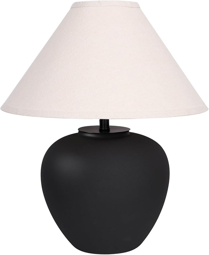 YEPDIN Ceramic Pot Table Lamp 18.5 inch Circular Frosted Nightstand Lamp, Tapered Fabric Shade Bedside, Ceramic Decorative for Living Room Bedroom House Office Entryway, TL1