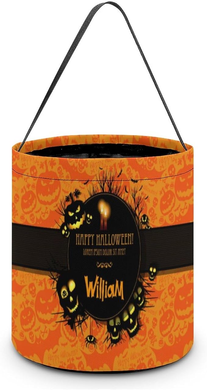 Personalized Halloween Trick or Treat Candy Bag with Name Custom Text Party Tote Bucket Halloween Candy Basket Gift (Bag-5)